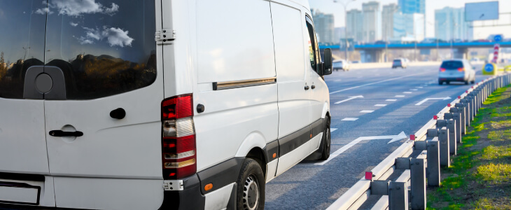 Delivery truck driving on highway
